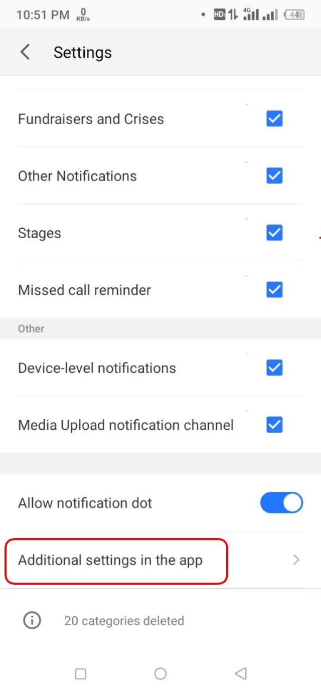 Additional settings in the app